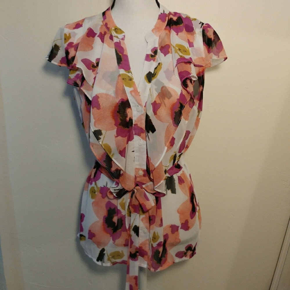 Sheer Floral Top with Belt